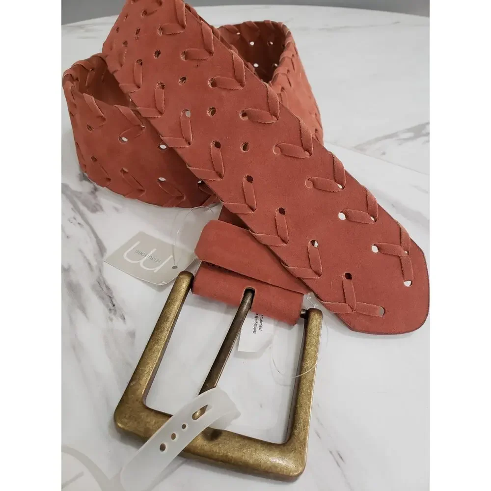 NEW Maurices Faux Suede Leather Belt‎ Women's LARGE Rust Color Stitching Detail